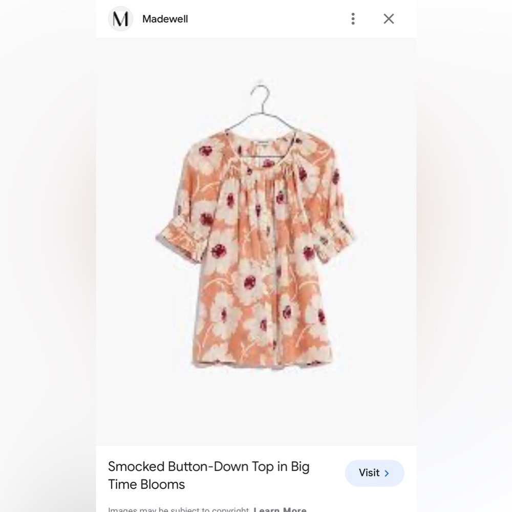 Madewell Smocked Button-Down Top in
Big Time Blooms Size Med